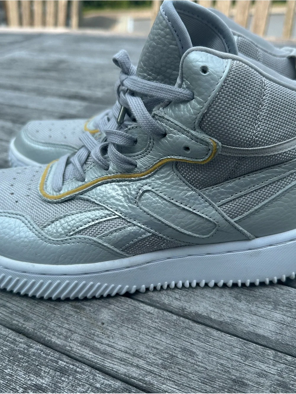 Reebok Silver Metallic High-Top Sneakers with Gold Accent